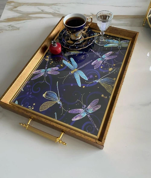 Desenli Çay Tepsisi ,lüx Çay Tepsisi,sunum Tepsisi Desenli - 6