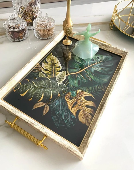 Yaprak Desenli Çay Tepsisi ,lüx Çay Tepsisi,sunum Tepsisi