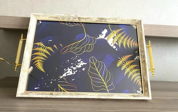 Desenli Çay Tepsisi ,lüx Çay Tepsisi,sunum Tepsisi Palmiye - 2