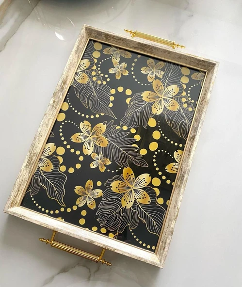 Desenli Çay Tepsisi ,lüx Çay Tepsisi,sunum Tepsisi Etnik Desen