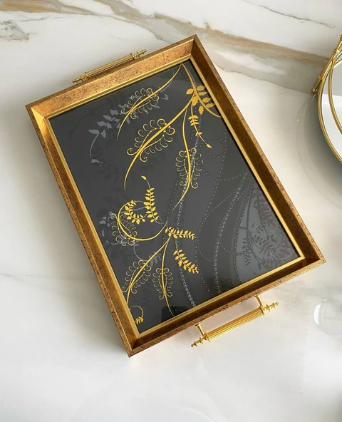 Desenli Çay Tepsisi ,lüx Çay Tepsisi,sunum Tepsisi - 4