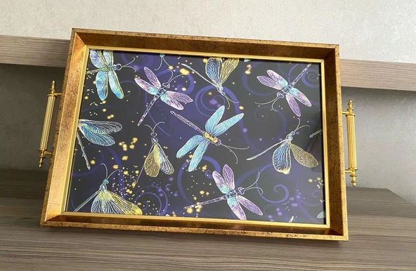 Desenli Çay Tepsisi ,lüx Çay Tepsisi,sunum Tepsisi Desenli - 8