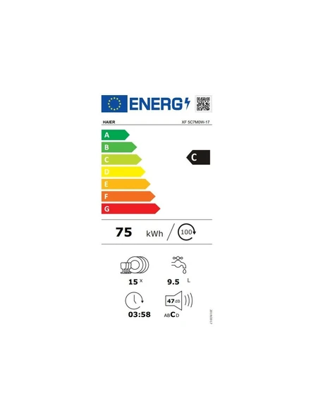 HAIER XF 5C7M0W-17 C Enerji Sınıfı 15 Kişilik 10 Programlı Wi-Fi + Bluetooth Bağlantılı Bulaşık Makinesi Beyaz - 5
