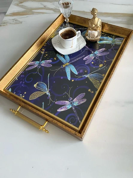 Desenli Çay Tepsisi ,lüx Çay Tepsisi,sunum Tepsisi Desenli - 7