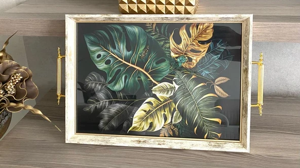 Yaprak Desenli Çay Tepsisi ,lüx Çay Tepsisi,sunum Tepsisi - 2