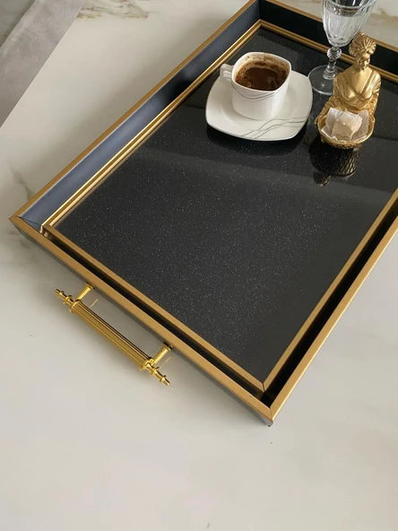 Simli Çay Tepsisi ,lüx Çay Tepsisi,sunum Tepsisi Prıltılı - 3