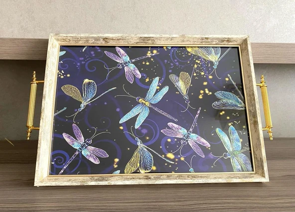 Desenli Çay Tepsisi ,lüx Çay Tepsisi,sunum Tepsisi Desenli - 2