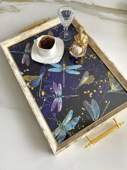 Desenli Çay Tepsisi ,lüx Çay Tepsisi,sunum Tepsisi Desenli