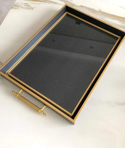 Simli Çay Tepsisi ,lüx Çay Tepsisi,sunum Tepsisi Prıltılı - 4