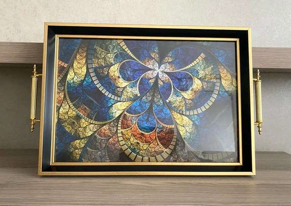 Desenli Çay Tepsisi ,lüx Çay Tepsisi,sunum Tepsisi Etnik Desen - 7