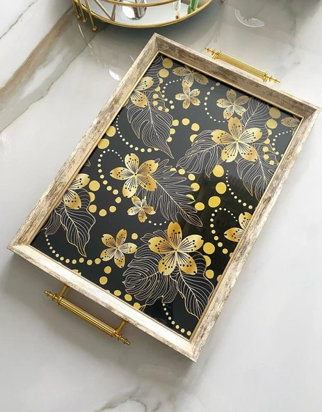 Desenli Çay Tepsisi ,lüx Çay Tepsisi,sunum Tepsisi Etnik Desen - 4