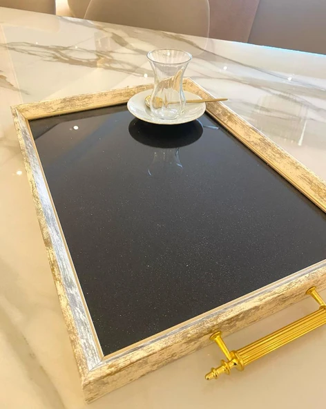 Simli Çay Tepsisi ,lüx Çay Tepsisi,sunum Tepsisi Prıltılı - 7