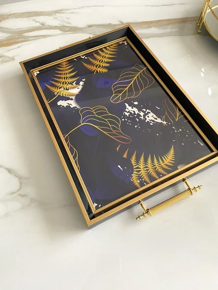 Desenli Çay Tepsisi ,lüx Çay Tepsisi,sunum Tepsisi Palmiye - 5