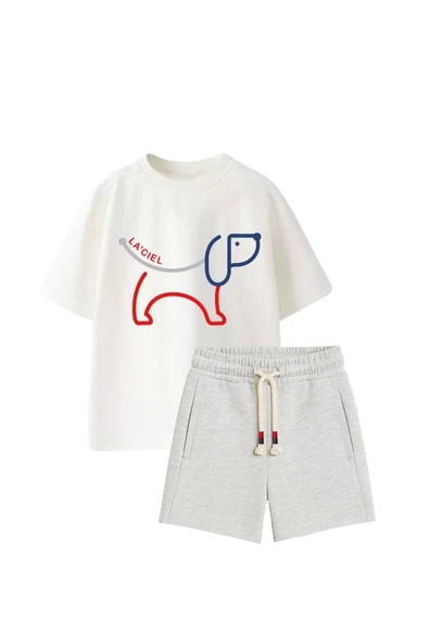 LACİEL ERKEK ÇOCUK BİSİKLET YAKA PAMUK KÖPEK DESENLİ ŞORTLU TAKIM - Resim 2