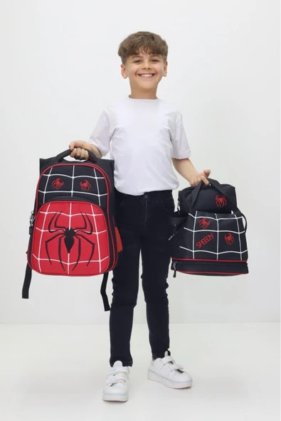 Örümcek Adam Temalı Erkek Çocuk 3 lü Okul Çanta Seti Spider Sırt Çantası Beslenme Çantası Kalemlik