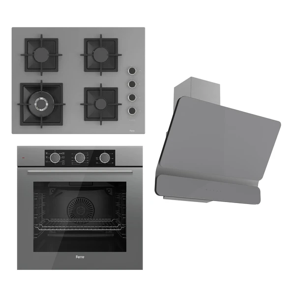 Ferre FLAMEART SC Serisi Gri Set (SC408-WFA + QXE62CPR +D082 ) - 65 cm'lik Kare Döküm Izgara-WOK