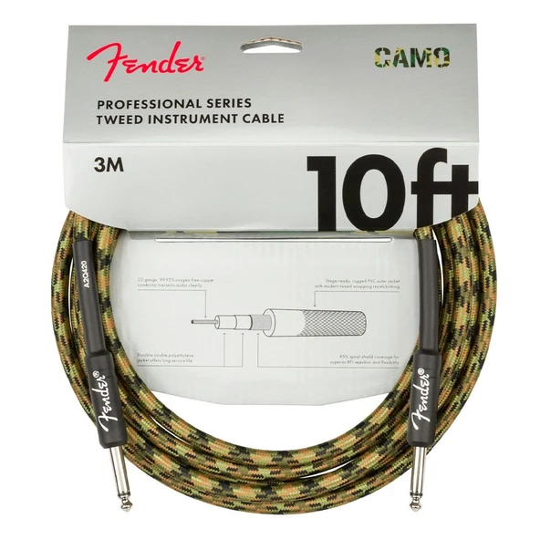 Fender Professional Düz/Düz Uçlu 3m Woodland Camo Enstrüman Kablosu ürün görseli 1