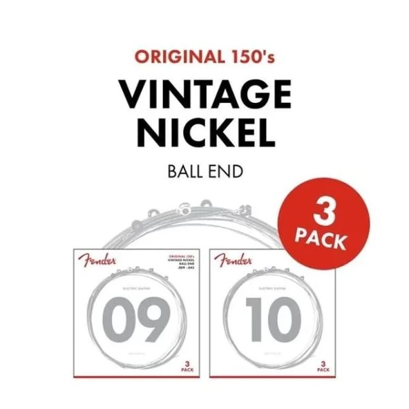 Fender Original 150 Pure Nickel Wound Ball End 150L .009-.042 3lü Paket Elektro Gitar Teli