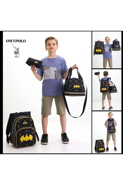 Batman Temalı Erkek Çocuk 3 lü Okul Çanta Seti Süper Kahraman Sırt Çantası Beslenme Çantası Kalemlik - 4