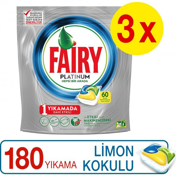 Fairy Platinum 60 x 3 Yıkama Bulaşık Makinesi Deterjanı Kapsülü Limon Kokulu