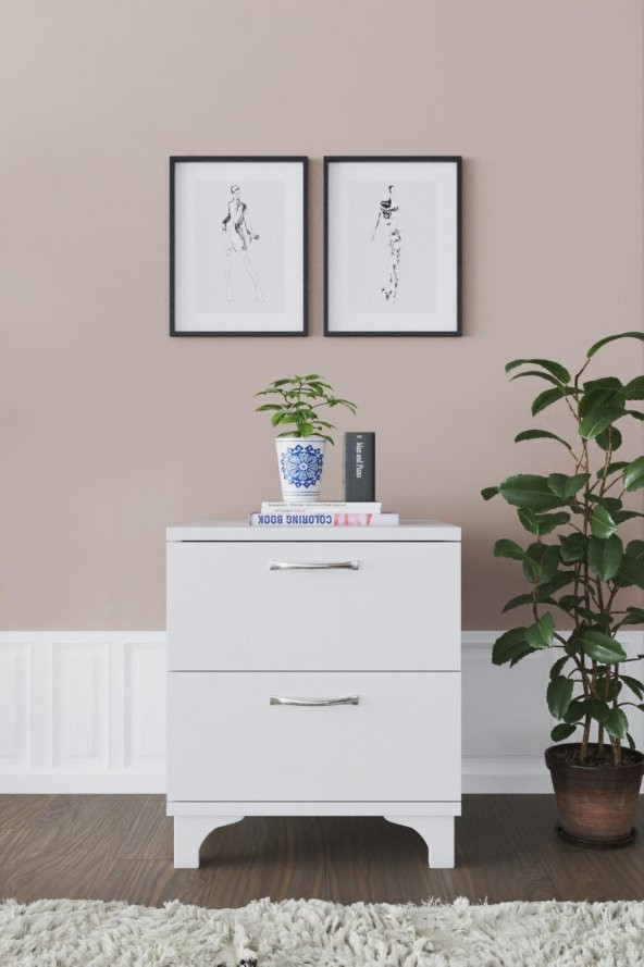 KZY 2 Çekmeceli Ayaklı Komodin - Beyaz - 2