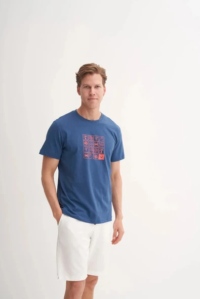 Cazador Slim Fit Bisiklet Yaka Pamuklu Desenli Tişört 4041 ürün görseli 1