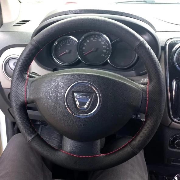 DİKİŞLİ DİREKSİYON KILIFI NOKTALI DERİ SİYAH DERİ KIRMIZI DİKİŞLİ DACİA LODY İÇİN ürün görseli