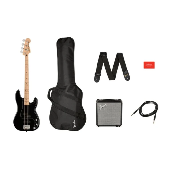Squier Affinity Precision Bass PJ Akçaağaç Klavye Black Rumble 15 Bas Gitar Seti