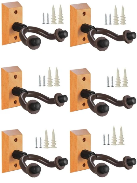 Gitar Bağlama Ukulele Duvar Askısı 6 Adet Standı Ahşap Yüzey + Dübel ve Vida dahil