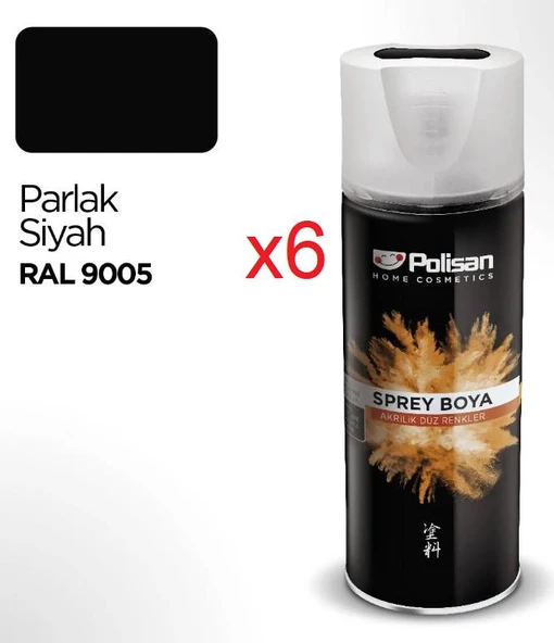 Polisan Akrilik Sprey Boya 6 Adet 400 ml Parlak Siyah