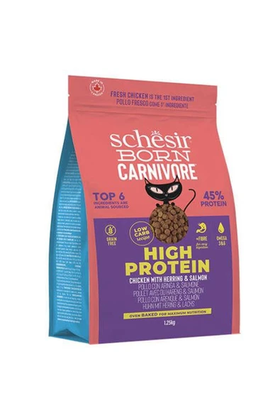 Born Carnivore Tavuklu Somonlu ve Ringa Balıklı Tahılsız Kedi Maması 1,25 Kg