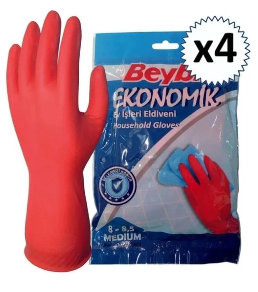 Beybi Bulaşık Temizlik Eldiveni No: 8-8.5 Medium Beden 4 Çift