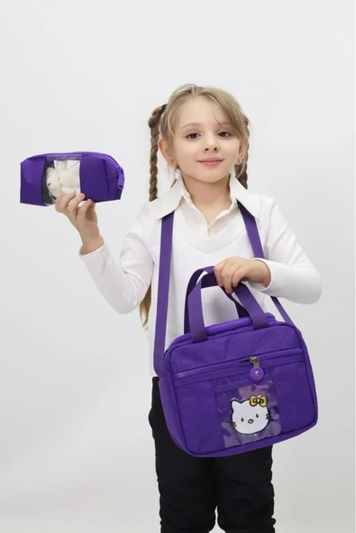 Kız Çocuk Hello Kitty Temalı 3 lü Okul Çanta Seti Sırt Çantası Termal Beslenme Çantası Kalemlik - 3