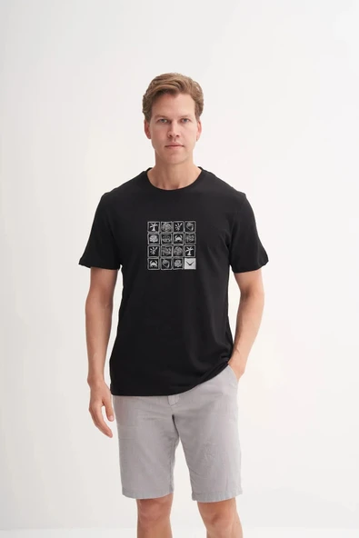 Cazador Slim Fit Bisiklet Yaka Pamuklu Desenli Tişört 4041 ürün görseli 1