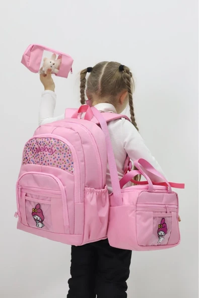 Kız Çocuk MyMelody Temalı 3 lü Okul Çanta Seti Sırt Çantası Termal Beslenme Çantası Kalemlik Sevimli - 2