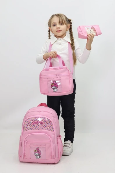 Kız Çocuk MyMelody Temalı 3 lü Okul Çanta Seti Sırt Çantası Termal Beslenme Çantası Kalemlik Sevimli
