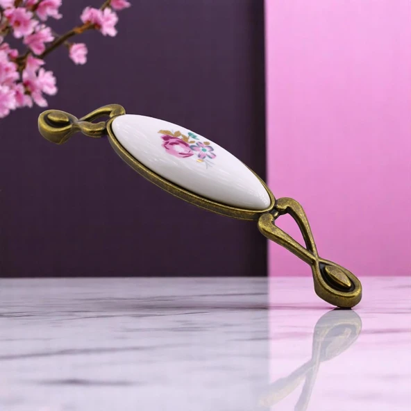 Zarif Porselen Eskitme Antik Sarı Kulp 128 mm Mobilya Çekmece Mutfak Dolabı Dolap Kapak Kulplar Kulb - Resim 5