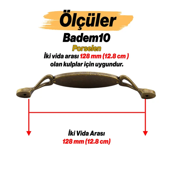 Zarif Porselen Eskitme Antik Sarı Kulp 128 mm Mobilya Çekmece Mutfak Dolabı Dolap Kapak Kulplar Kulb - Resim 3