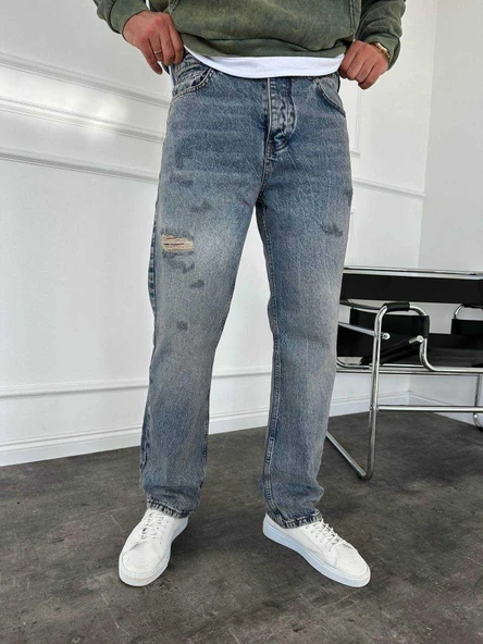 Yırtık Detay Yıkamalı Baggy Jean - 2