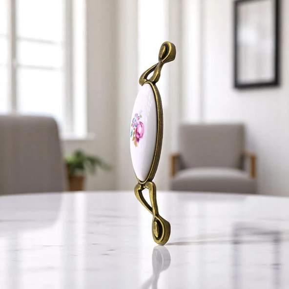 Zarif Porselen Eskitme Antik Sarı Kulp 128 mm Mobilya Çekmece Mutfak Dolabı Dolap Kapak Kulplar Kulb - Resim 2