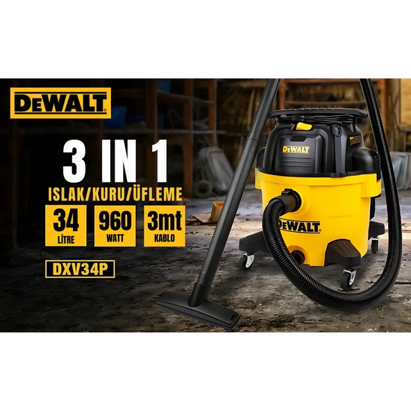 Dewalt DXV34P-QT 960W 34Lt  Islak ve Kuru Elektrikli Süpürge - 7