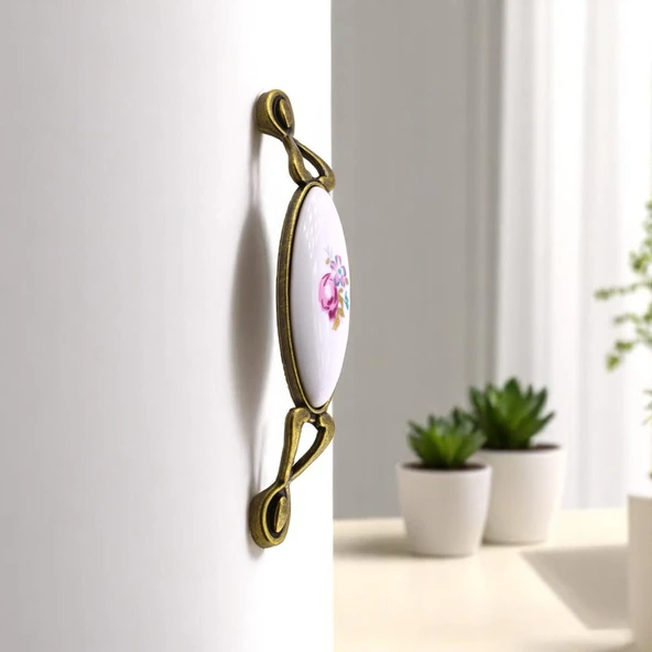 Zarif Porselen Eskitme Antik Sarı Kulp 128 mm Mobilya Çekmece Mutfak Dolabı Dolap Kapak Kulplar Kulb - Resim 7