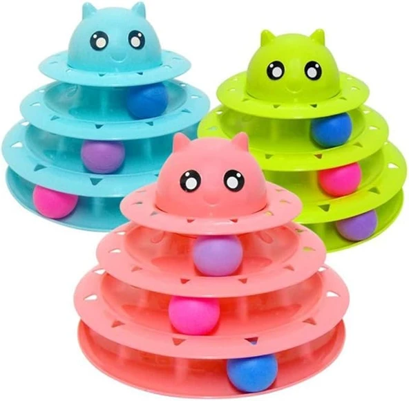 3 Katlı Toplu Yuvarlak Kedi Oyuncağı, Sarma Topu, Mavi Toplu Yuvarlak Kedi Oyuncağı Kedi Eğlencesi