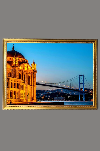 Ortaköy Camii ve Boğaz Manzara Desenli Çerçeveli Duvar Tablosu 50x70cm İstanbul10 RENKLİ 50 X 70