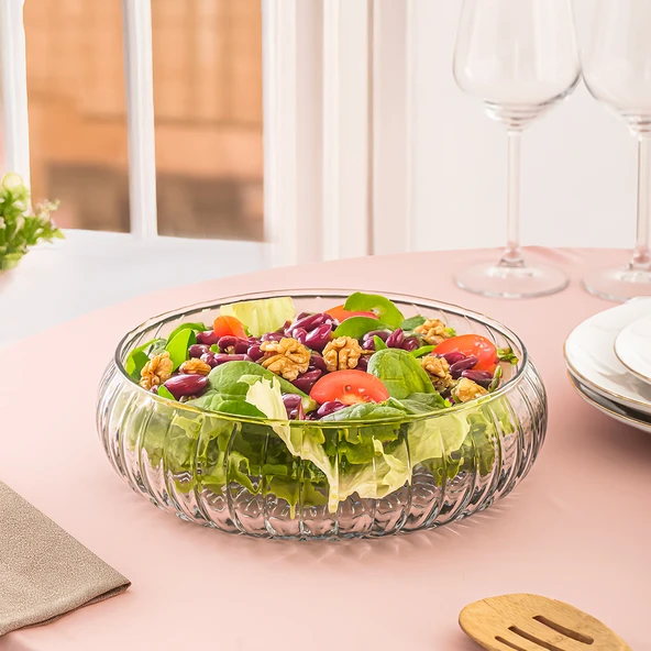 Porsima RYG7045 El Yapımı Büyük Boy Cam Salata Kasesi Şeffaf 23 cm - 6