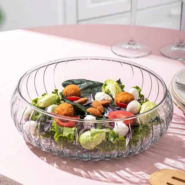 Porsima RYG7045 El Yapımı Büyük Boy Cam Salata Kasesi Şeffaf 23 cm - 2
