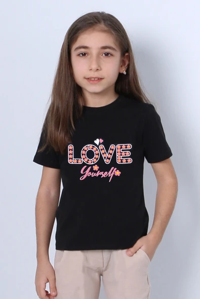 KIZ ÇOCUK TSHİRT LOVE BASKILI BİSİKLET YAKA E26 - Resim 4
