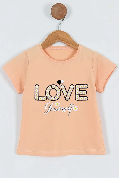 KIZ ÇOCUK TSHİRT LOVE BASKILI BİSİKLET YAKA E26 - Resim 7