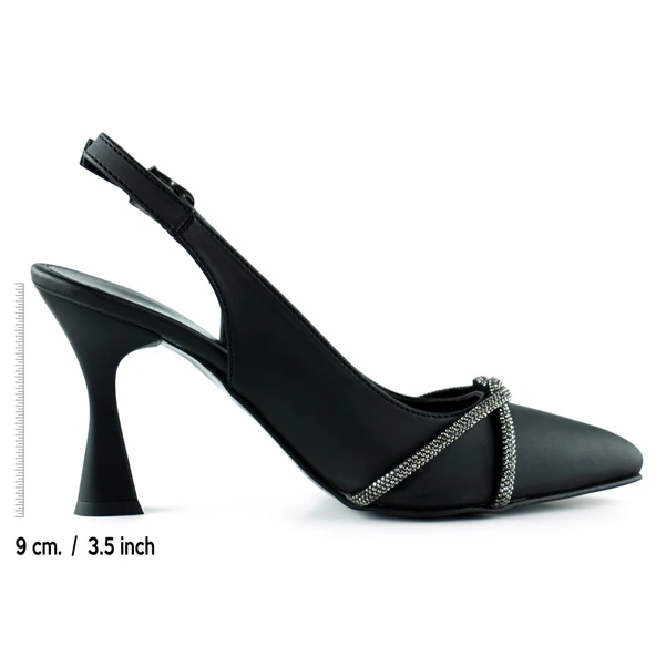 Erkan Saçmacı Raphtalia Plus Siyah Saten Burma Taşlı İnce Topuklu Arkası Açık Abiye Ayakkabı - 3