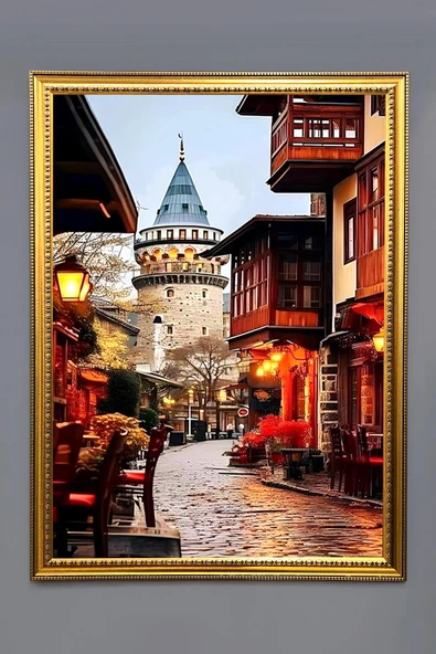 Galata Kulesi Desenli Çerçeveli Duvar Tablosu 50x70cm İstanbul08 RENKLİ 50 X 70